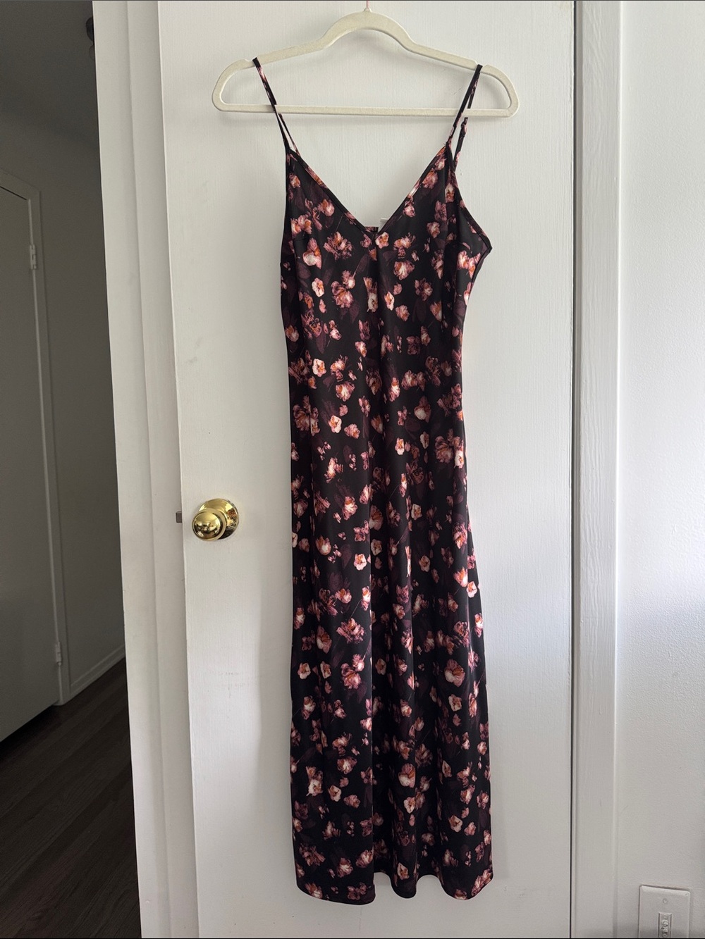 a new day Black Maxi Slip Dress with Pink Floral Motif
